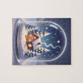 The Midnight Glow | Snowy Cabin Cloche Legpuzzel (Horizontaal)