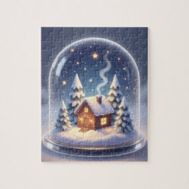 The Midnight Glow | Snowy Cabin Cloche Legpuzzel