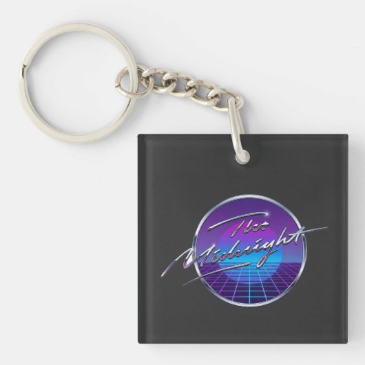 The Midnight Synthwave Retro Grid Logo T-shirt Sleutelhanger (voorkant)