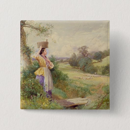 The Milkmaid, 1860 Vierkante Button 5,1 Cm (Voorkant)