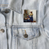 The Milkmaid, c.1658-60 (olie op canvas) Vierkante Button 5,1 Cm (In situ)