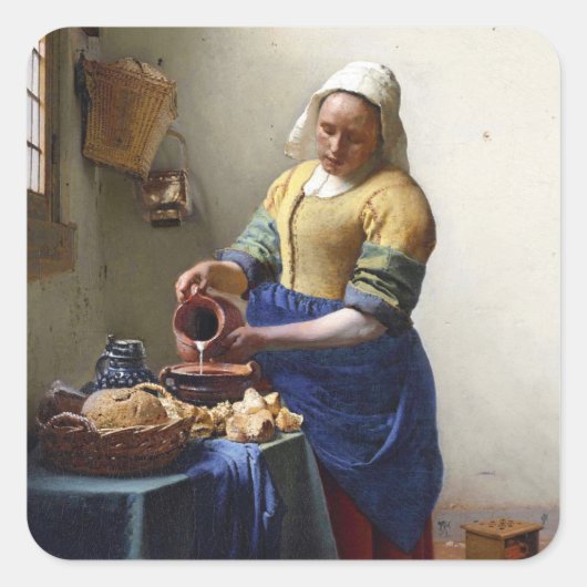 The Milkmaid, c.1658-60 (olie op canvas) Vierkante Sticker (Voorkant)