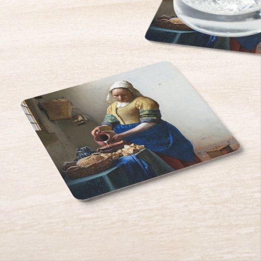 The Milkmaid, Johannes Vermeer, 1657-1658 Kartonnen Onderzetters (Schuin)