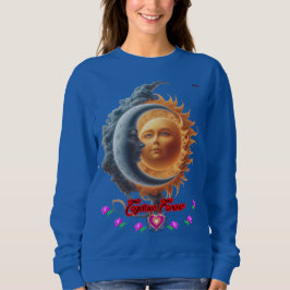 The Moon and the Sun together on a Blue Navy Trui