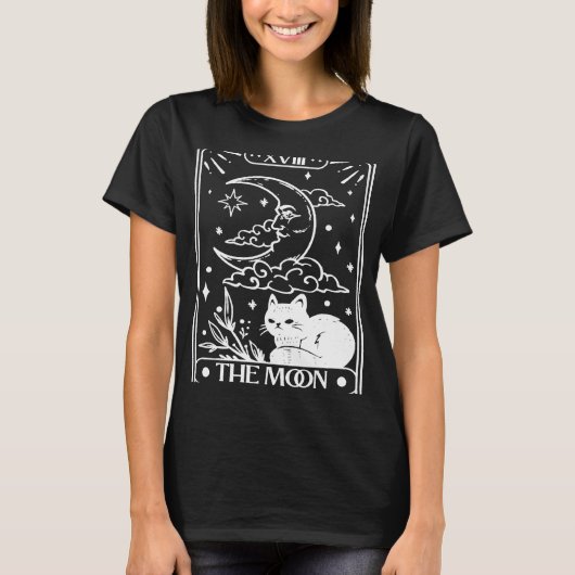 The Moon Cat Tarot Kaart Mystic Celestial Black Ca T-shirt (Voorkant)