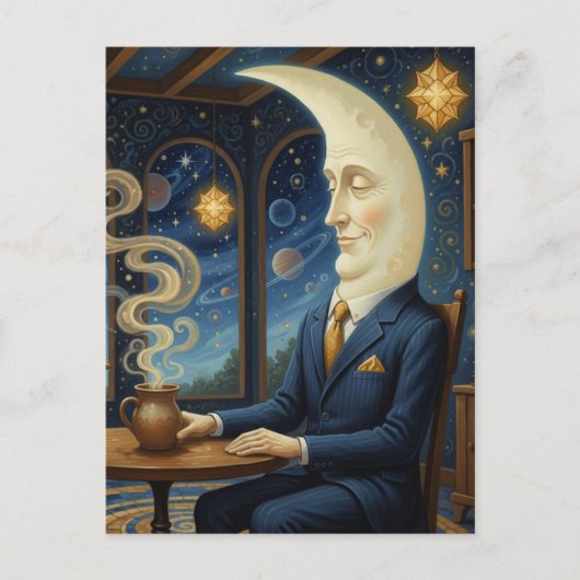 The Moon Goes For a Coffee Briefkaart (Voorkant)