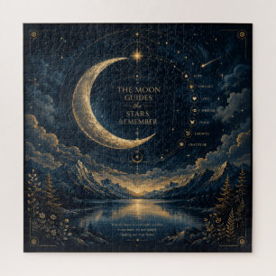 The Moon Guides Hemel maan- en sterren kunst Sqr Legpuzzel