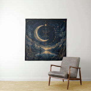 The Moon Guides Hemelse Maan & Sterren Kunst Sqr Wandkleed