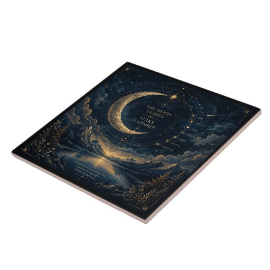 The Moon Guides | Hemelse Maan & Sterren Kunst Tegeltje (Zijkant)