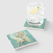 "The Moon" van Mucha, Groene Stone Onderzetter (Zijkant)