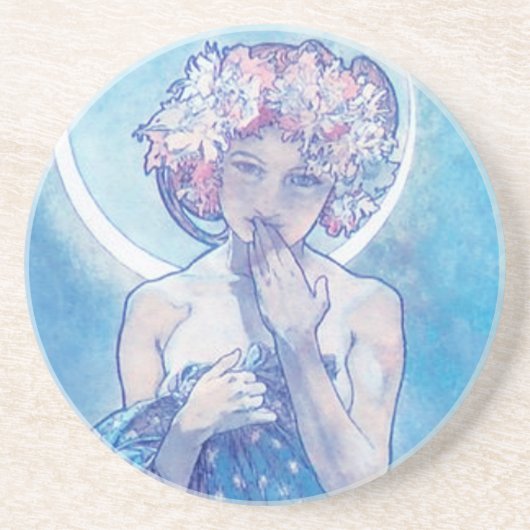 "The Moon" van Mucha, Onderzetter met blauwe zands (Voorkant)