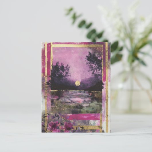 The Moonlit Pond Mixed Media Collage Briefkaart (Staand voorkant)
