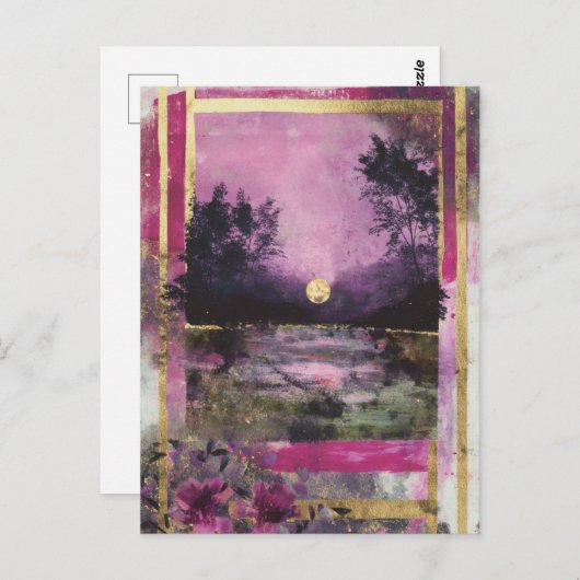The Moonlit Pond Mixed Media Collage Briefkaart (Voorkant / Achterkant)