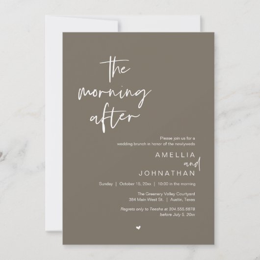 The morning after, Modern Post Wedding Brunch Kaart (Voorkant)