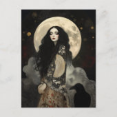 The Morrigan Goddess with Raven Dark Art Nouveau Briefkaart (Voorkant)