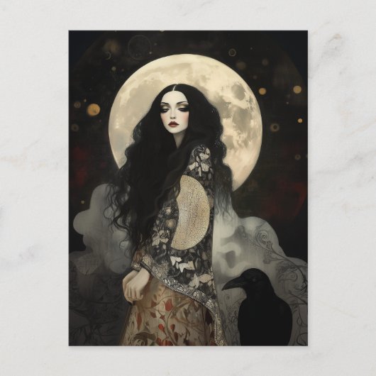 The Morrigan Goddess with Raven Dark Art Nouveau Briefkaart (Voorkant)