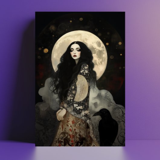 The Morrigan Goddess with Raven Dark Art Nouveau Briefkaart