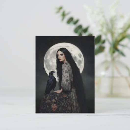 The Morrigan Goddess with Raven Dark Gothic Art  Briefkaart (Staand voorkant)