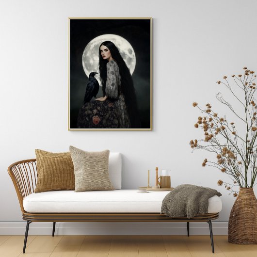 The Morrigan Goddess with Raven Dark Gothic Art Poster