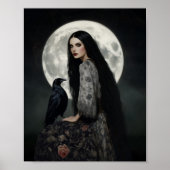 The Morrigan Goddess with Raven Dark Gothic Art Poster (Voorkant)