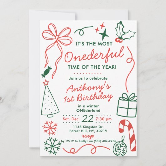 The Most Onederful Time Of The Year 1st Birthday Kaart (Voorkant)