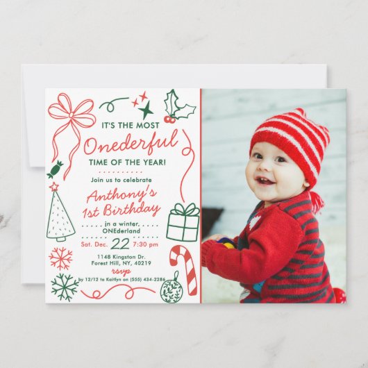 The Most Onederful Time Of The Year 1st Birthday Kaart (Voorkant)