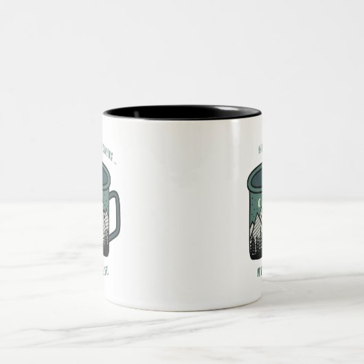 The Mountains are Calling But First Coffee Mug Tweekleurige Koffiemok (Center)