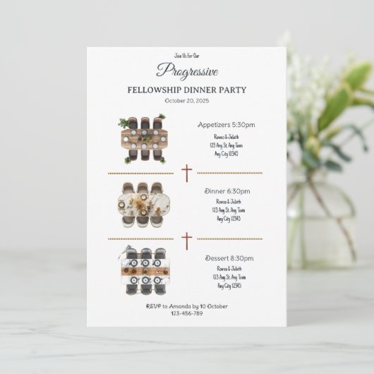 The Moving Feast Progressive Dinner Invitation Kaart (Staand voorkant)