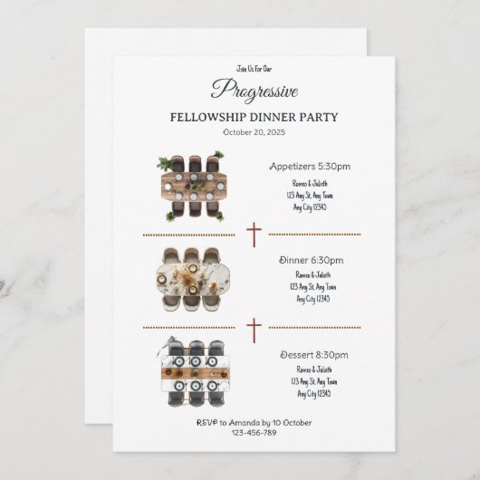 The Moving Feast Progressive Dinner Invitation Kaart (Voorkant / Achterkant)