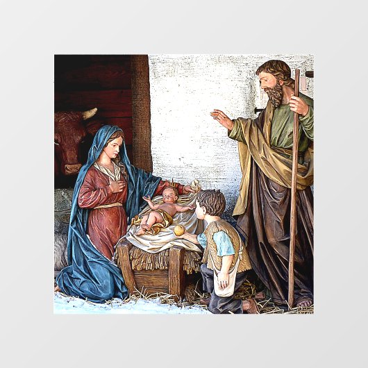 THE NATIVITY: MARY, JOSEPH, JESUS AND SHEPHERD BOY RAAMSTICKER (Vel)