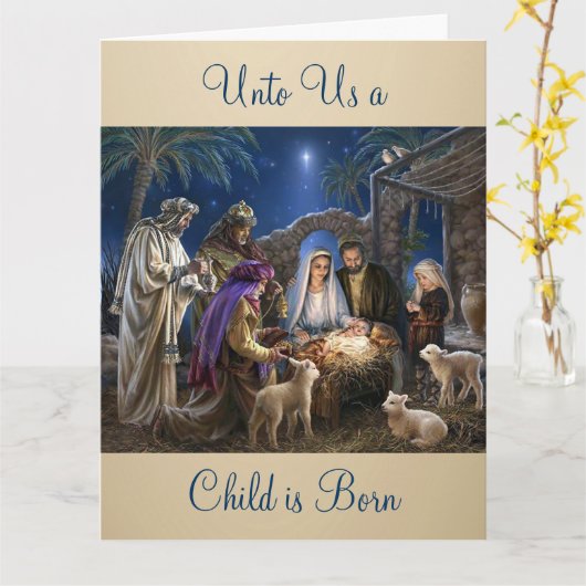 The Nativity of Baby Jesus Christmas Greetings Kaart (Gele Bloem)