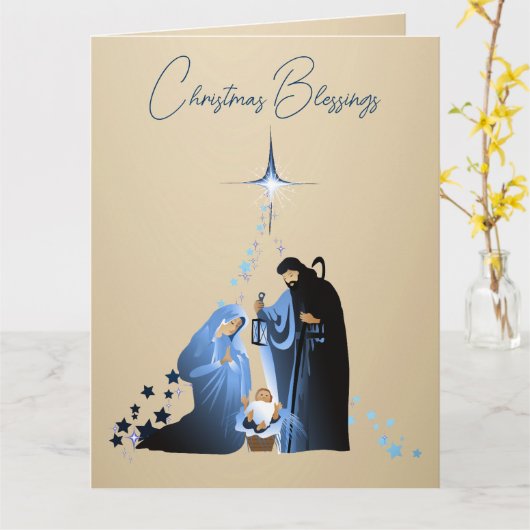 The Nativity of Baby Jesus Christmas Greetings Kaart (Gele Bloem)