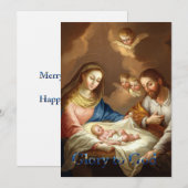 The Nativity with Mary, Joseph and baby Jesus  Feestdagenkaart (Voorkant / Achterkant)