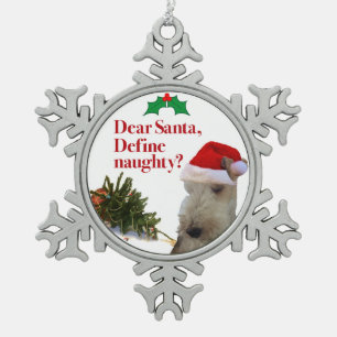 The Naughty Wire Fox Terrier-kerstversiering Tin Sneeuwvlok Ornament