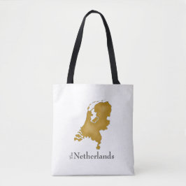 The Netherlands Map in Gold and Black Text Tote Bag