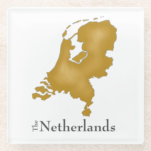 The Netherlands Map in Gold Waterverf Glazen Onderzetter (Voorkant)