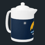 The New Flag of Reno, Nevada Theepot<br><div class="desc">Teapot with the new flag of the city of Reno,  Nevada; a dark blue flag with a yellow sun and blue mountains in the center</div>