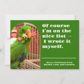 The Nice List Funny Parrot Christmas Photo Card Feestdagenkaart (Voorkant)