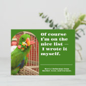 The Nice List Funny Parrot Christmas Photo Card Feestdagenkaart (Staand voorkant)