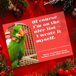 The Nice List Funny Parrot Christmas Photo Card Feestdagenkaart