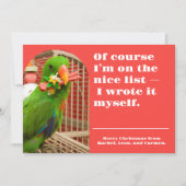 The Nice List Funny Parrot Christmas Photo Card Feestdagenkaart (Voorkant)