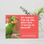 The Nice List Funny Parrot Christmas Photo Card Feestdagenkaart (Staand voorkant)