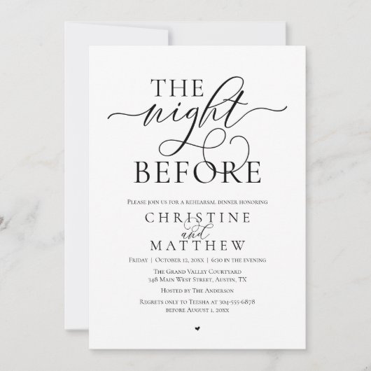 The Night Before, Classy Wedding Rehearsal Dinner Kaart (Voorkant)