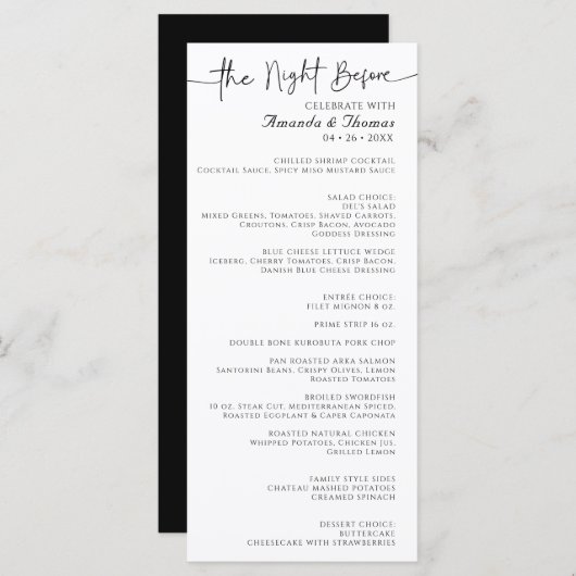 The Night Before Flat Dinner Menu 4 x 9" (Voorkant / Achterkant)