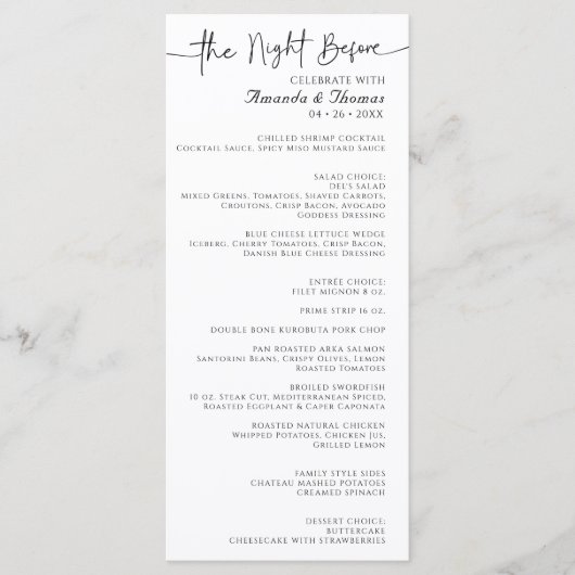 The Night Before Flat Dinner Menu 4 x 9" (Voorkant)