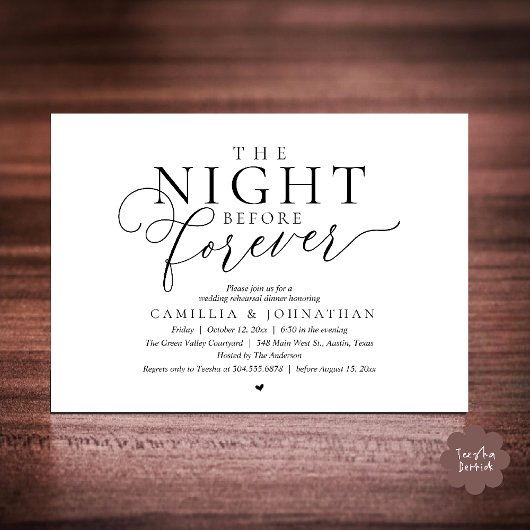 “The Night Before Forever” Modern Rehearsal Dinner Kaart