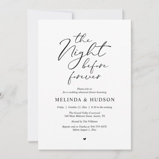 The Night Before Forever Romantic Rehearsal Dinner Kaart (Voorkant)