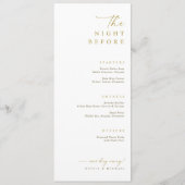The Night Before Gold Wedding Rehearsal Dinner Menu (Voorkant)