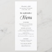The Night Before Modern Elegant Rehearsal Dinner Menu (Voorkant)