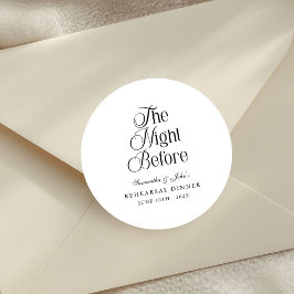 The Night Before Modern Elegant Rehearsal Dinner Ronde Sticker